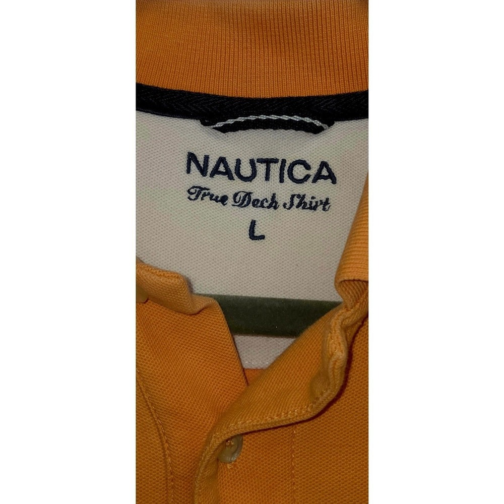 Nautica Mens True Deck Shirt Orange Pique Polo Short Sleeve Large J-Class Logo